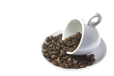 Kahve fincanı ve kahve çekirdeği.