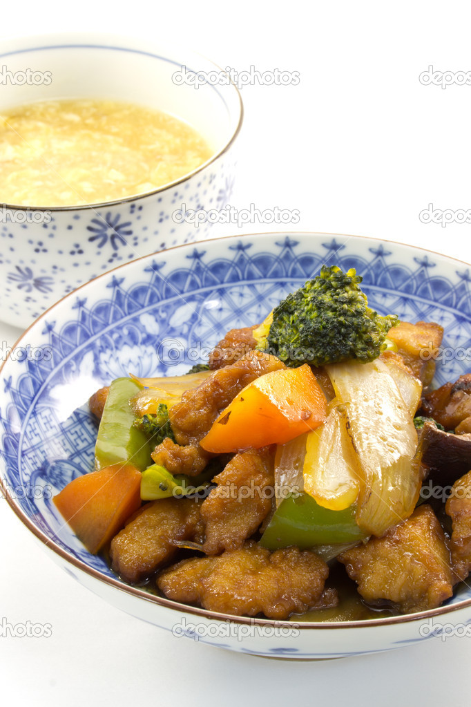 Sweet and sour pork and soup