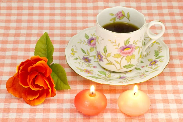 Rose and candles and coffee — Stock Photo, Image