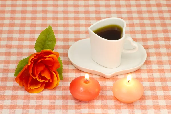 Rosa e candele e caffè — Foto Stock