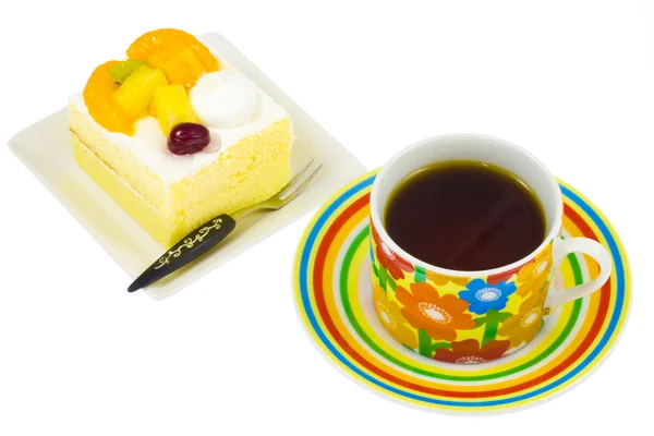 Kaffe och frukt shortcake — Stockfoto