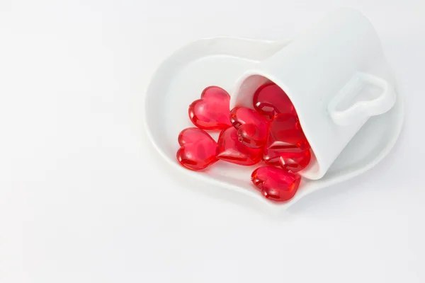 Coração vermelho e copo de café em forma de coração — Fotografia de Stock