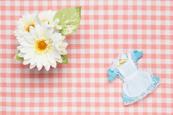 Roupa de empregada miniatura e flores — Fotografia de Stock