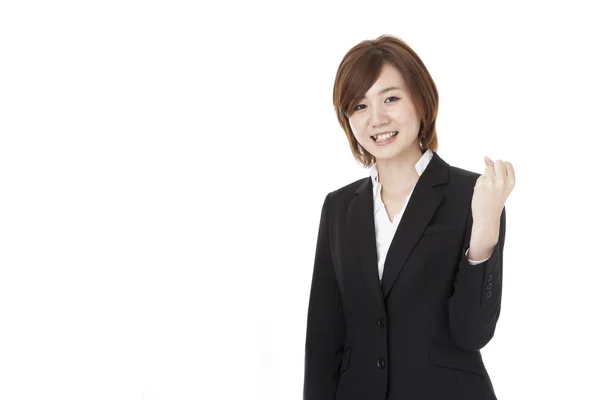 Joven mujer de negocios haciendo una pose tripas — Foto de Stock