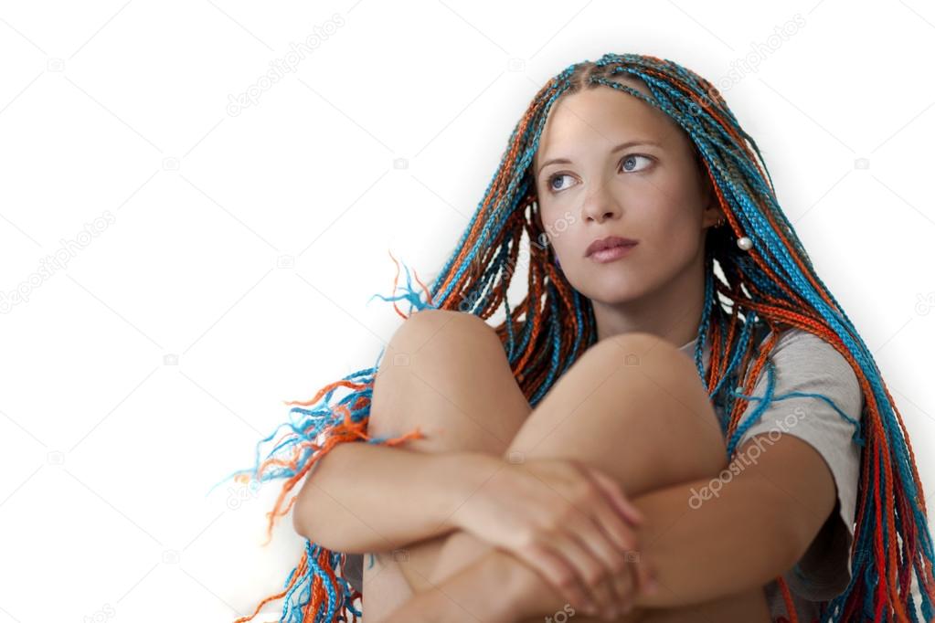 Girl with colorful hair.