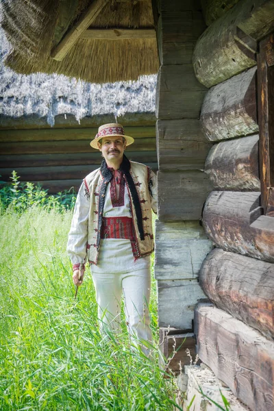 Sunny Summer Day Street Man National Ukrainian Costume — Stock Photo, Image