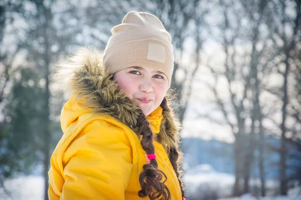 Cute Smiling Girl Fur Hood Close — Stock Photo, Image