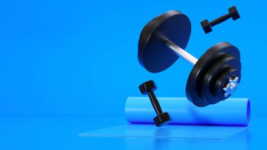 Kol ve halterli spor arkaplanı - 3B görüntüleme
