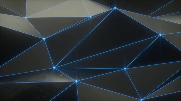 Fond Technique Abstrait Avec Polygones Lueur Bleue Reliés Par Des — Photo