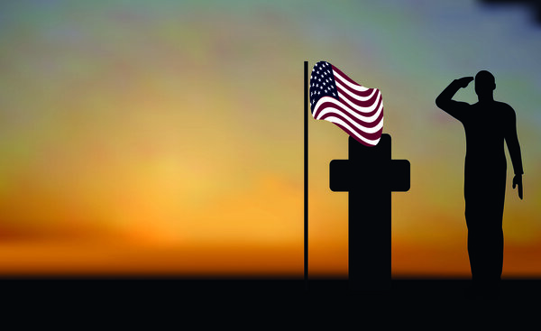 Silhouette of an army soldier saluting