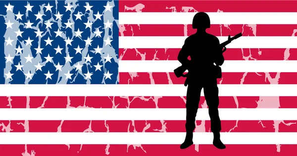 American flag with soldier — Stock Vector