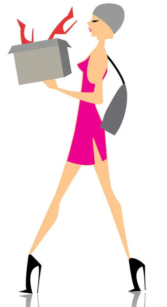 Glamour girl shopping with a box — Stock Vector