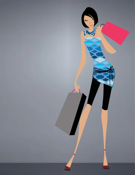 Glamour-Girl steht mit Einkaufstüten — Stockvektor