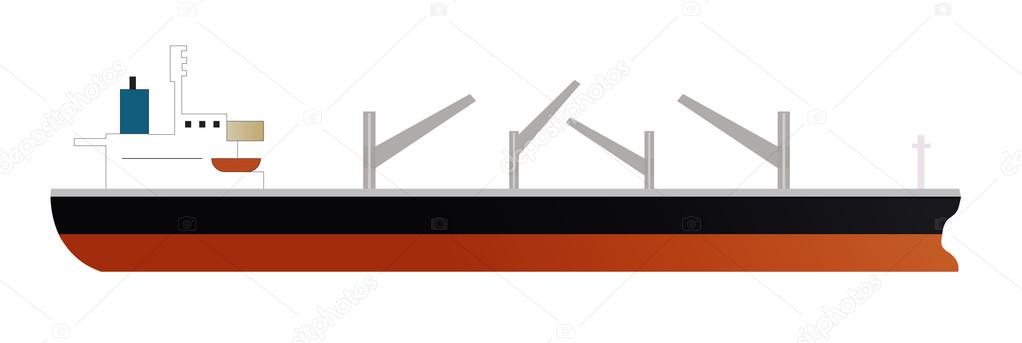 Cargo ship of dry bulk carrier with four cranes