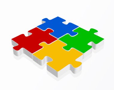 Mavi, gümüş, kırmızı, sarı, yeşil puzzle parçaları