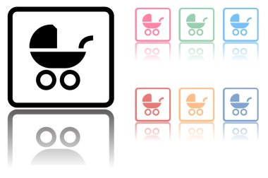 Altında beyaz bir yansıma olan bebek arabası simgesi