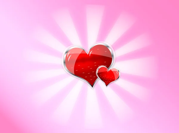 Červená lesklý vektor srdce pro Valentines den na růžovém pozadí — Stockový vektor