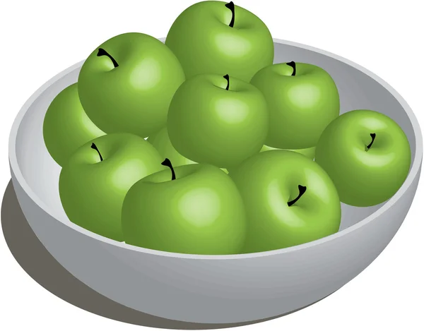 Schüssel mit grünen Äpfeln Schüssel mit grünen Äpfeln — Stockvektor