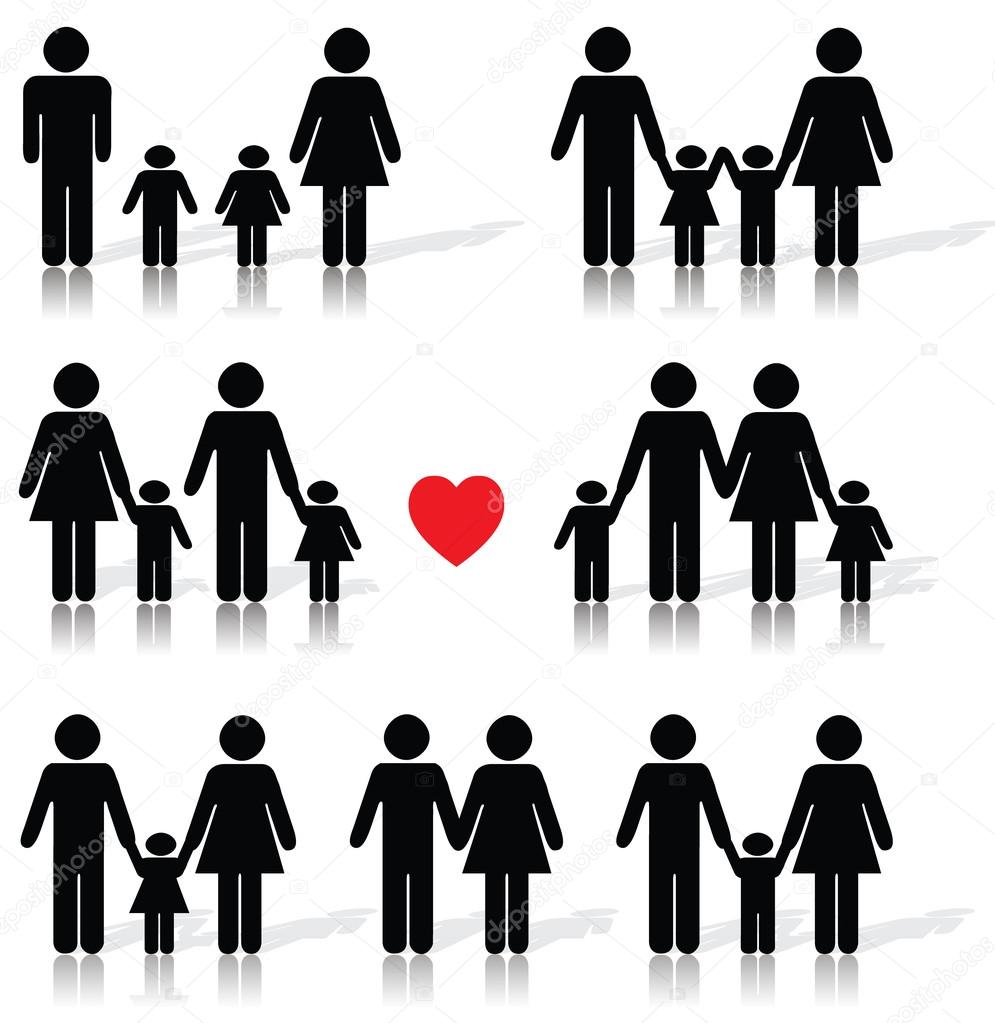 Family life icon set in black
