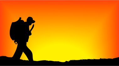Soldier walking in front of sun clipart