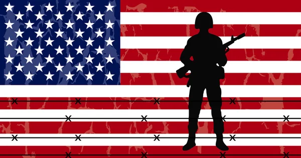 American flag with soldier — Stock Vector