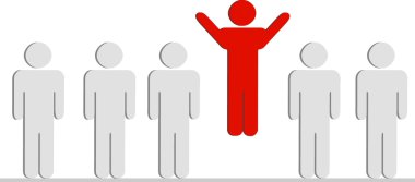 bir grup karakter kuyrukta tek ile yukarı Zıplama