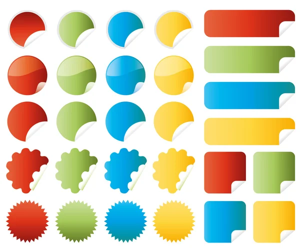 Conjunto de pegatinas vectoriales en colores rojo, verde, azul y amarillo — Archivo Imágenes Vectoriales