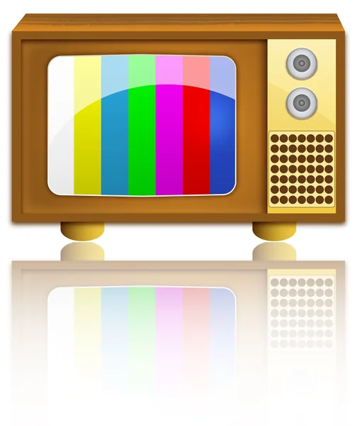 Television set on wooden frame and with two button controls — Stock Vector