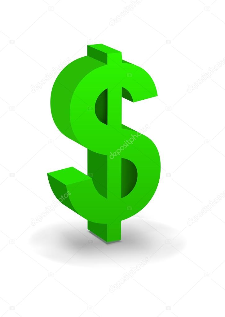 united states dollar sign symbol in green with drop shadow