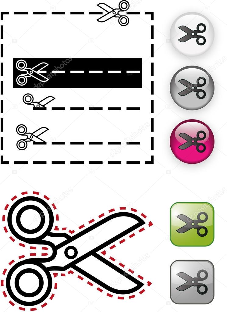 vector illustration of scissors template with glossy buttons and