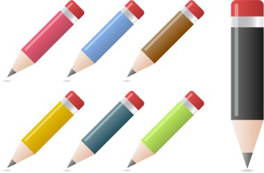 altında bir gölge ile farklı renklerde kalemler