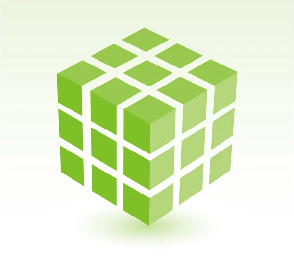Block av ljus grön kub med skugga — Stock vektor
