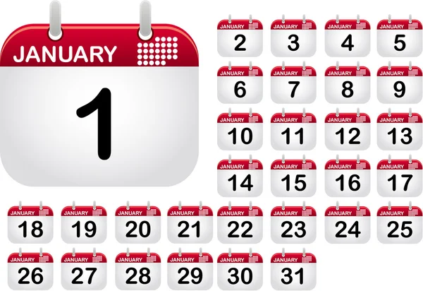 Icone del calendario per il mese di gennaio — Vettoriale Stock