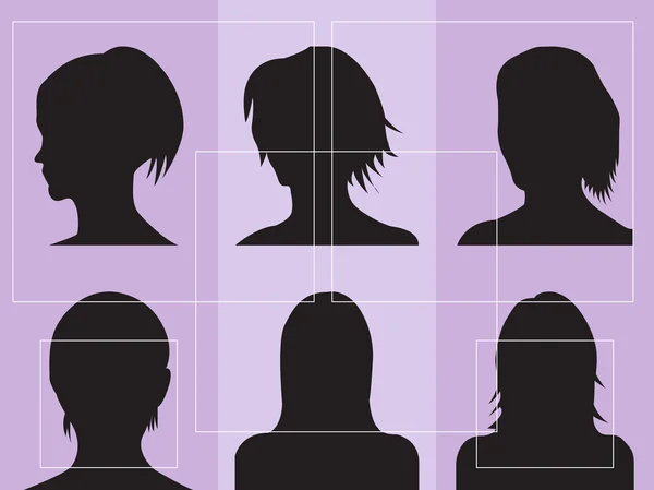 Silhouettes de femmes avec différentes coiffures — Image vectorielle