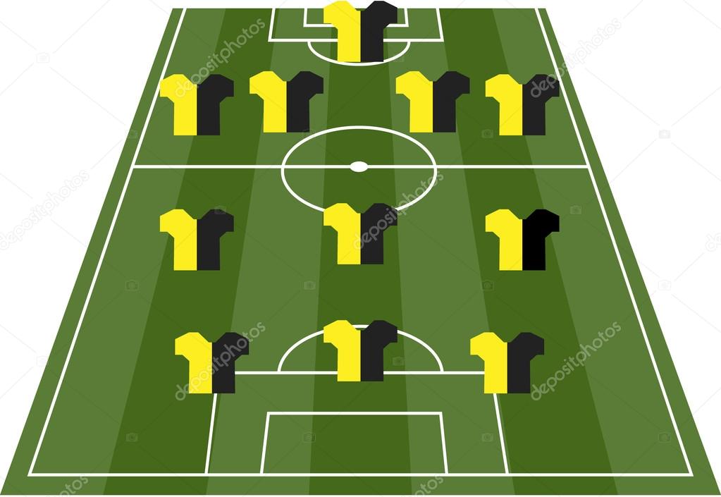 Football soccer field pitch vector with player jerseys