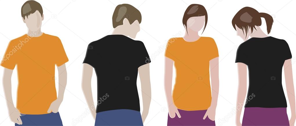 Black, Orange T-shirt design templates (front & back) on male an