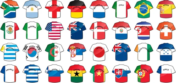 Uniformen van nationale vlaggen deel te nemen aan de world cup met gloed — Stockvector