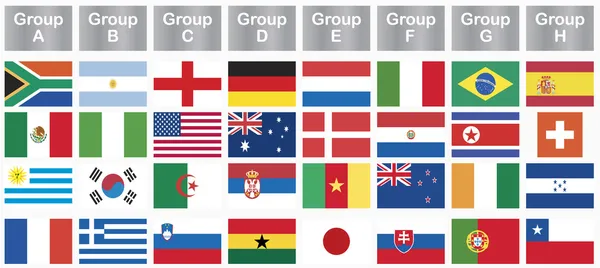 Uniformen van nationale vlaggen deel te nemen aan de Wereldkampioenschappen in rechthoekige vorm — Stockvector