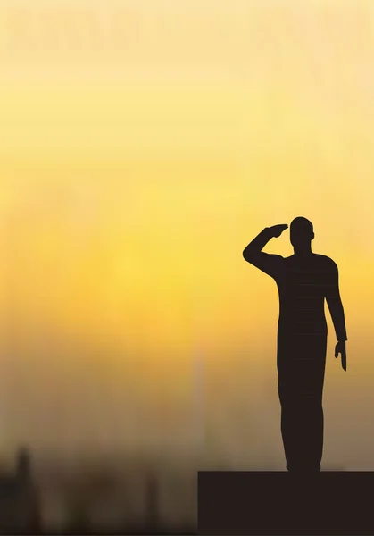 Silhouette eines Armeesoldaten auf einem Podest beim Gruß — Stockvektor