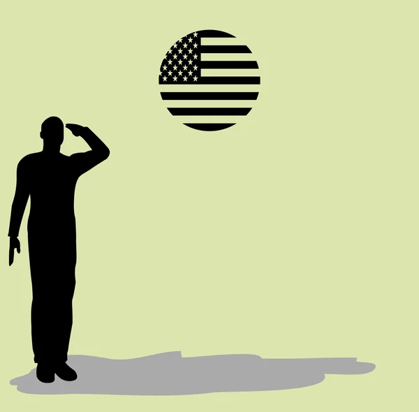 Silhouette di un soldato dell'esercito che saluta — Vettoriale Stock