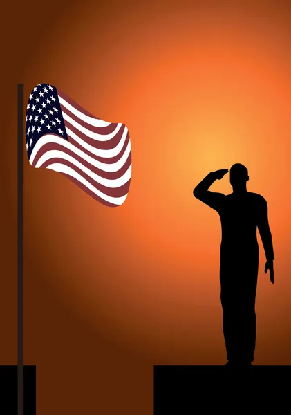 Silhouette di un soldato dell'esercito che saluta — Vettoriale Stock