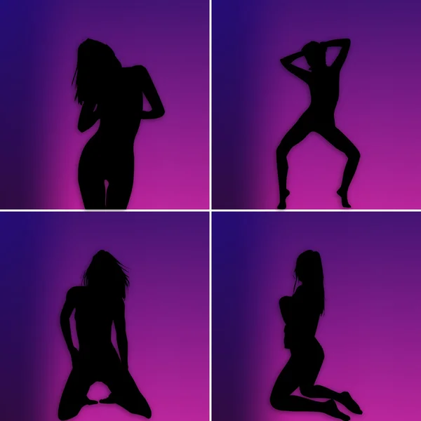 Black women silhouettes of illustrating striptease show — Stock Vector