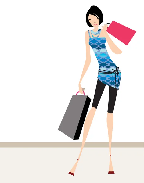 Glamour meisje permanent met shopping tassen — Stockvector