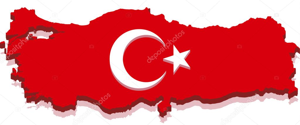 Turkey Map with Turkish Flag 3D