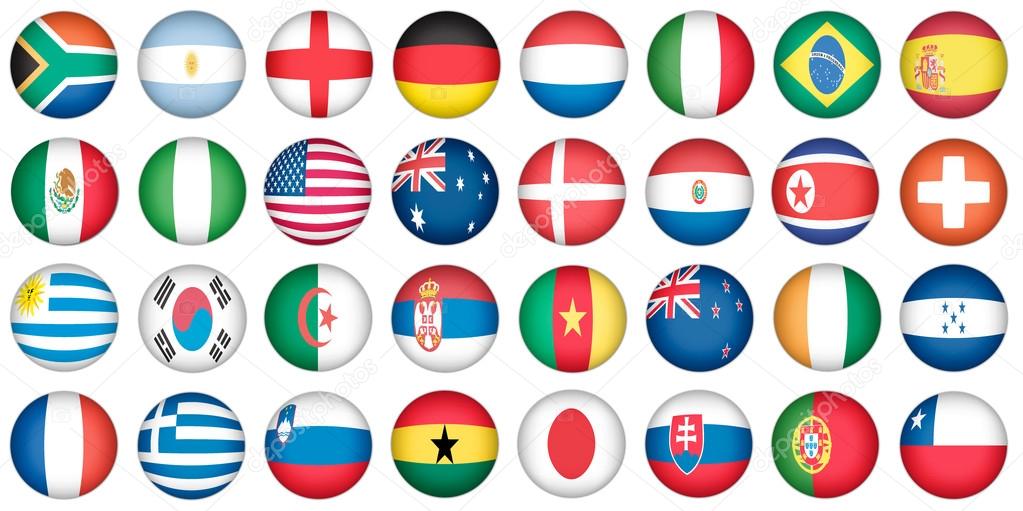 stickers buttons of national flags in oval shape with shine, glo