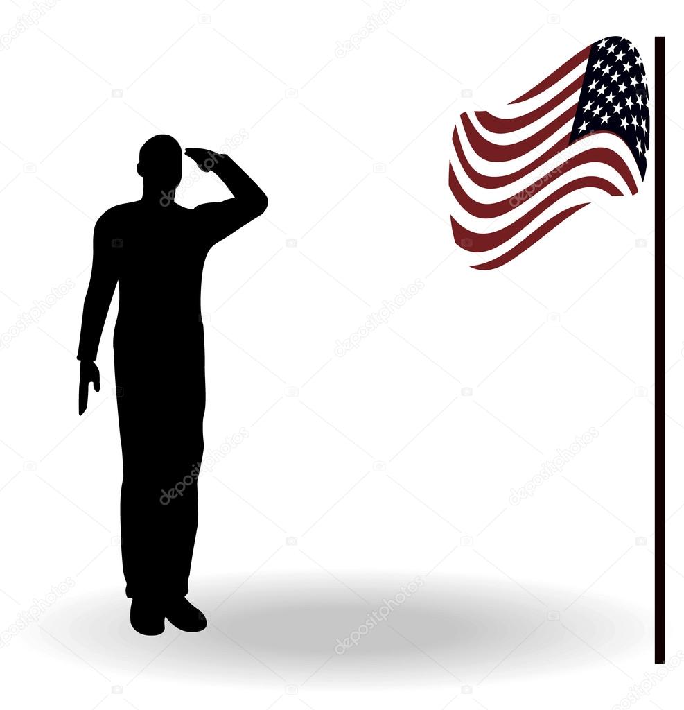 Silhouette of an army soldier saluting