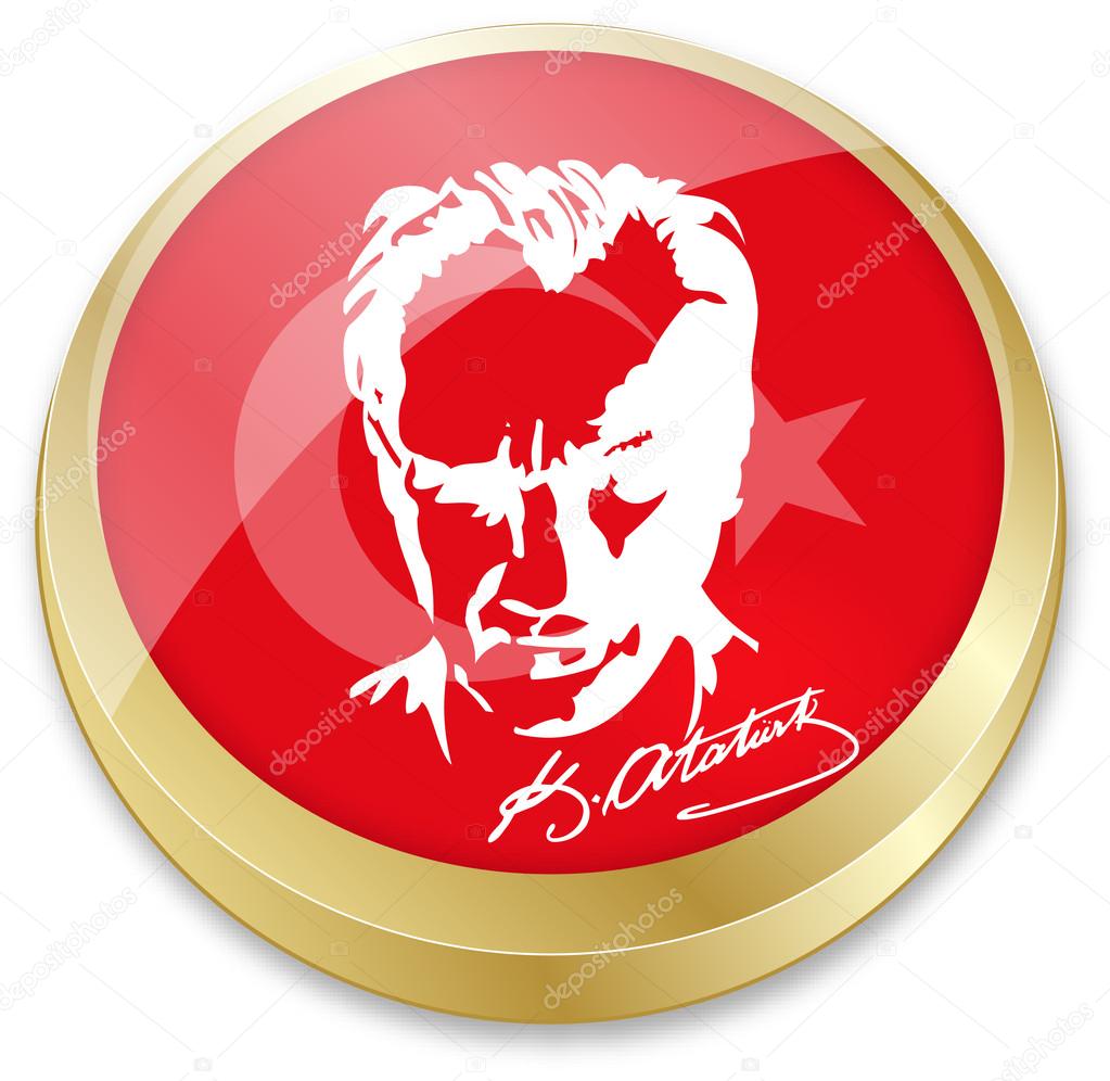 flag of turkey and Ataturk, founder of turkey in button shape