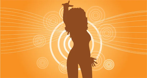 Hintergrund in Orange mit Sonneneffekt und Tänzerin — Stockvektor