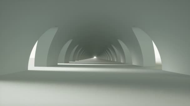 Camera Moving Curved Gray Concrete Archway Corridor Changing Lights Seamless — Vídeo de Stock