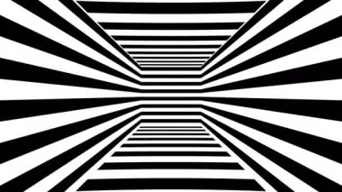 Siyah beyaz çizgili soyut optik küp odası. 4k Kusursuz döngü canlandırma arkaplanı 